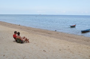 Enjoying a coconut our last morning on the beach.