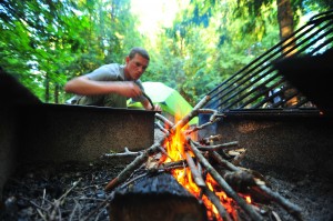 Dave always takes the campfire-building job seriously. 