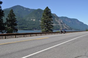 Dave and Brett rolling through the Gorge, shortly before we crossed back into Oregon